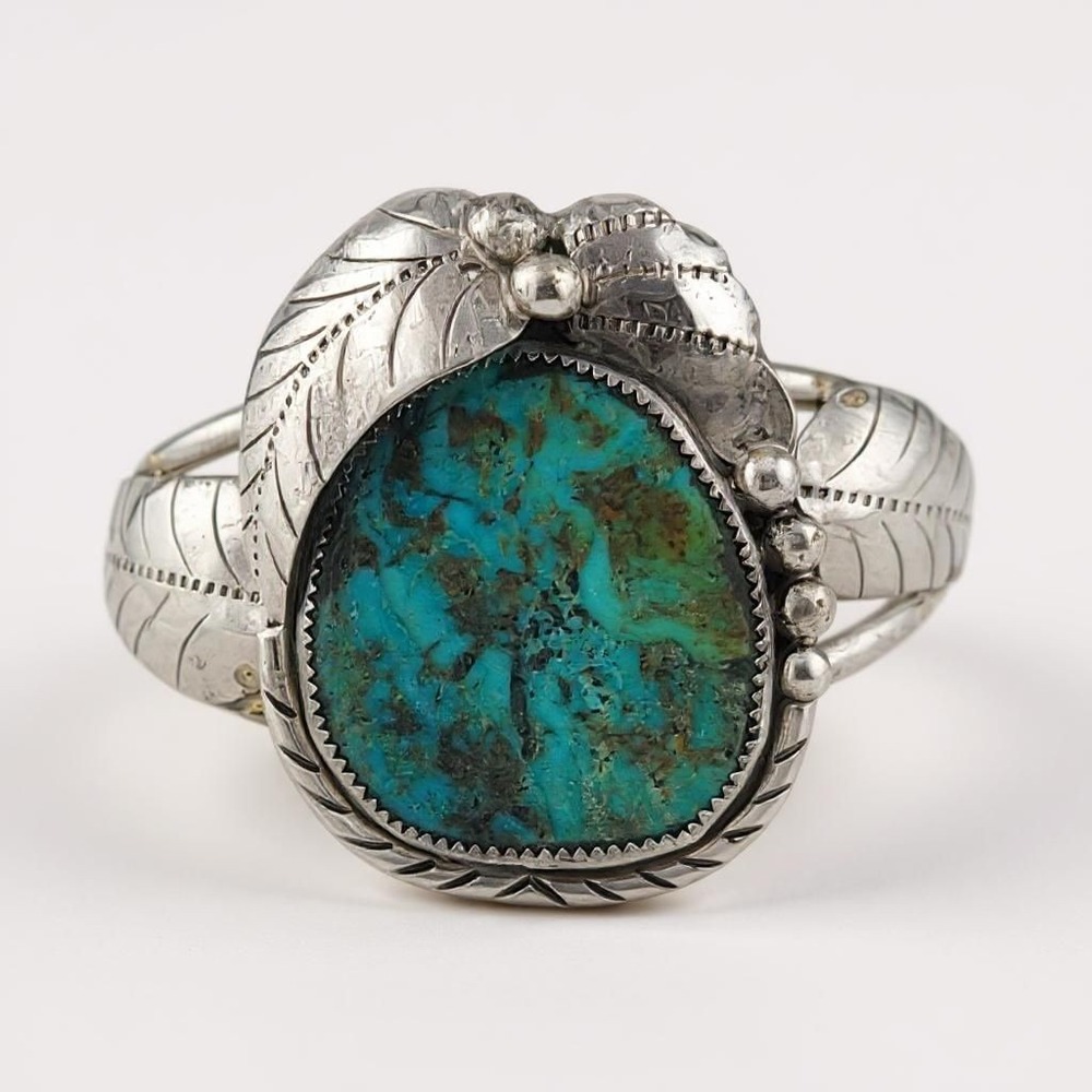 Vintage Sterling Silver Turquoise Native American Cuff Bracelet Signed 2in Wide